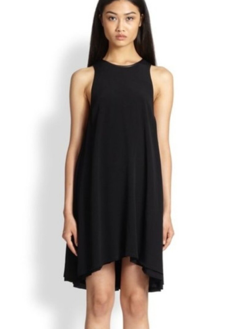 Alexander Wang Leather Trim Trapeze Drape High Neck Swing Dress
